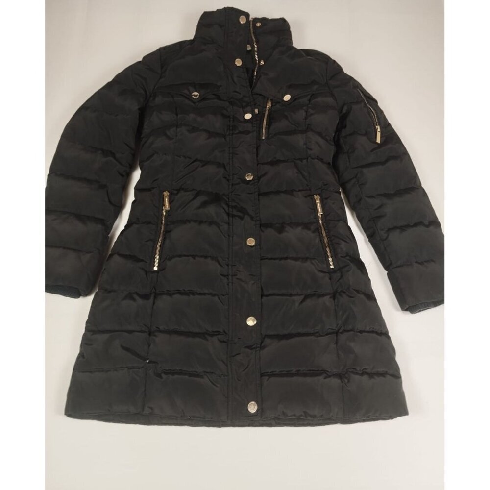 Michael Kors Women S Black Long Puffer Jacket Quilted Gold Hardware Logo